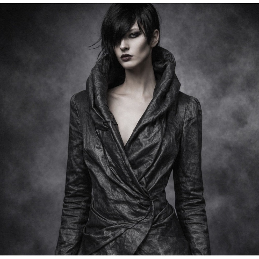 Donna Karan Black Label Womens Ruched‎ Jacket Size 12 Metallic Gray Avant Garde